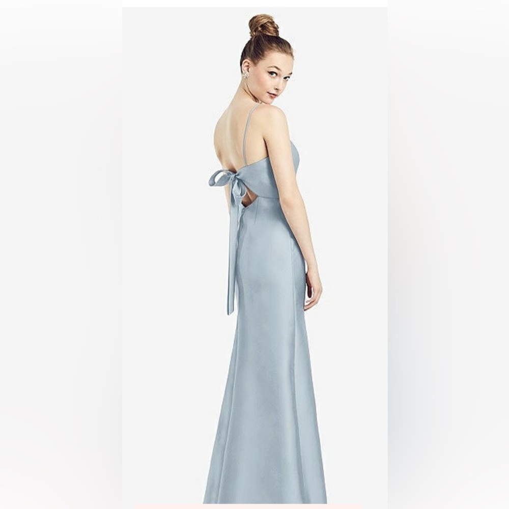 The Dessy Group Open Back Bow Tie Satin Trumpet Gown